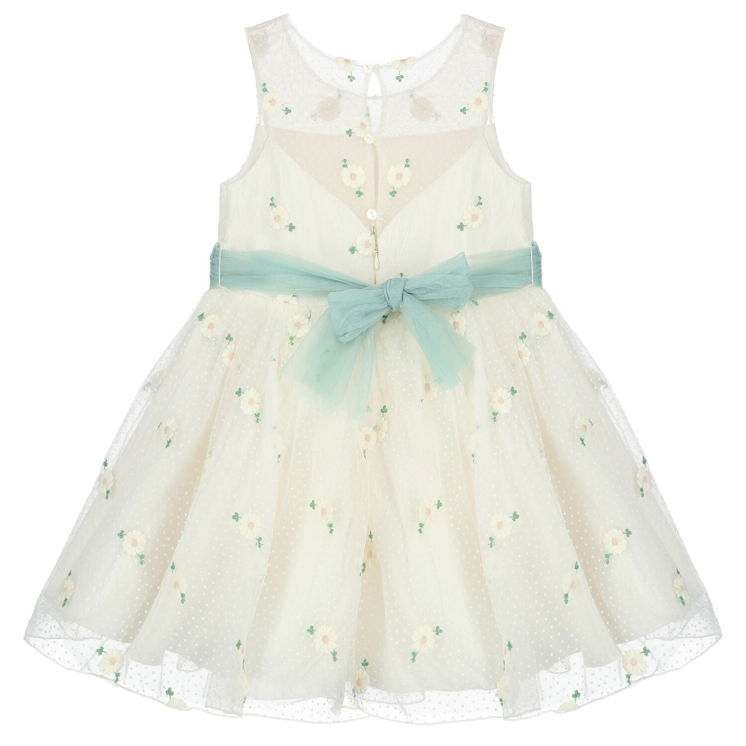 Girls Ivory Floral Tulle Dress, 1, hi-res