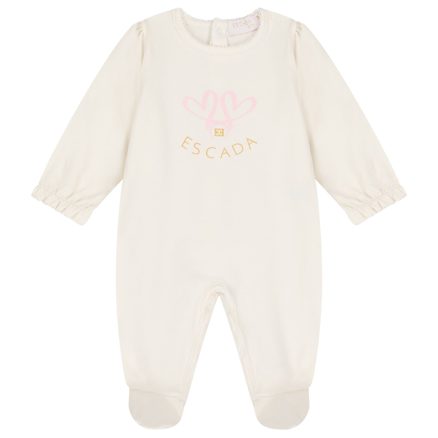 Baby Girls Ivory Heart Babygrow, 1, hi-res