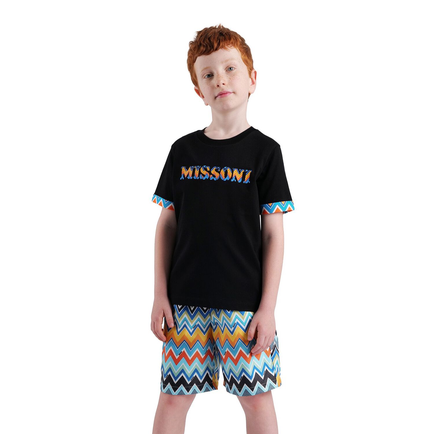 Boys Multi-Coloured Zig Zag Swim Shorts, 1, hi-res image number null