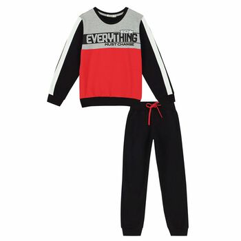 Boys Black, Red & Grey Tracksuit