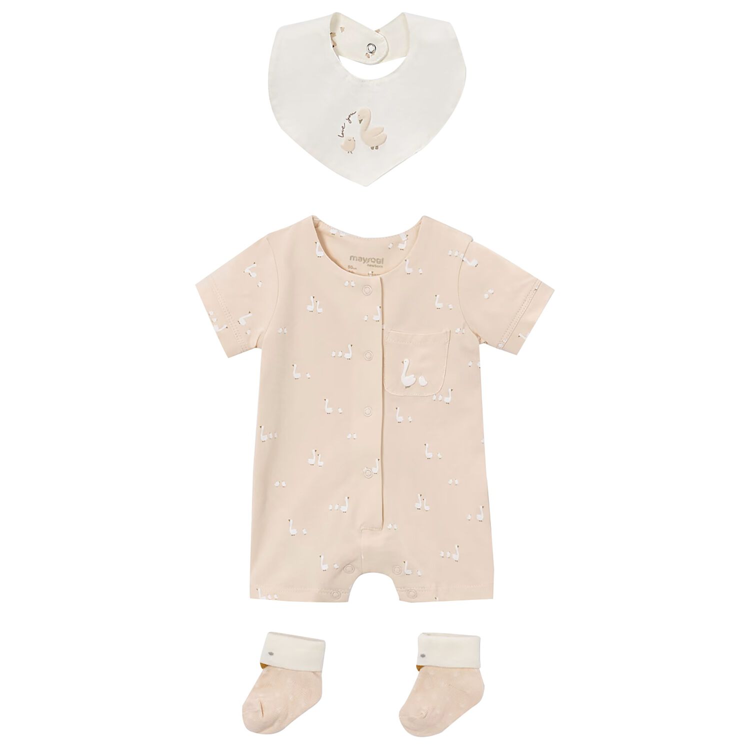 Baby Girls Swan Beige Romper Set, 4, hi-res