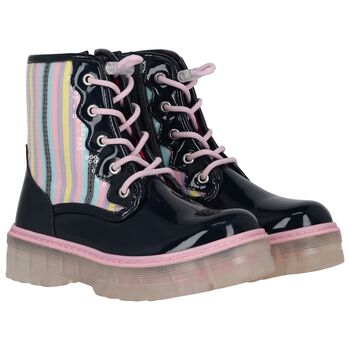 Girls Navy Blue Embellished Boots