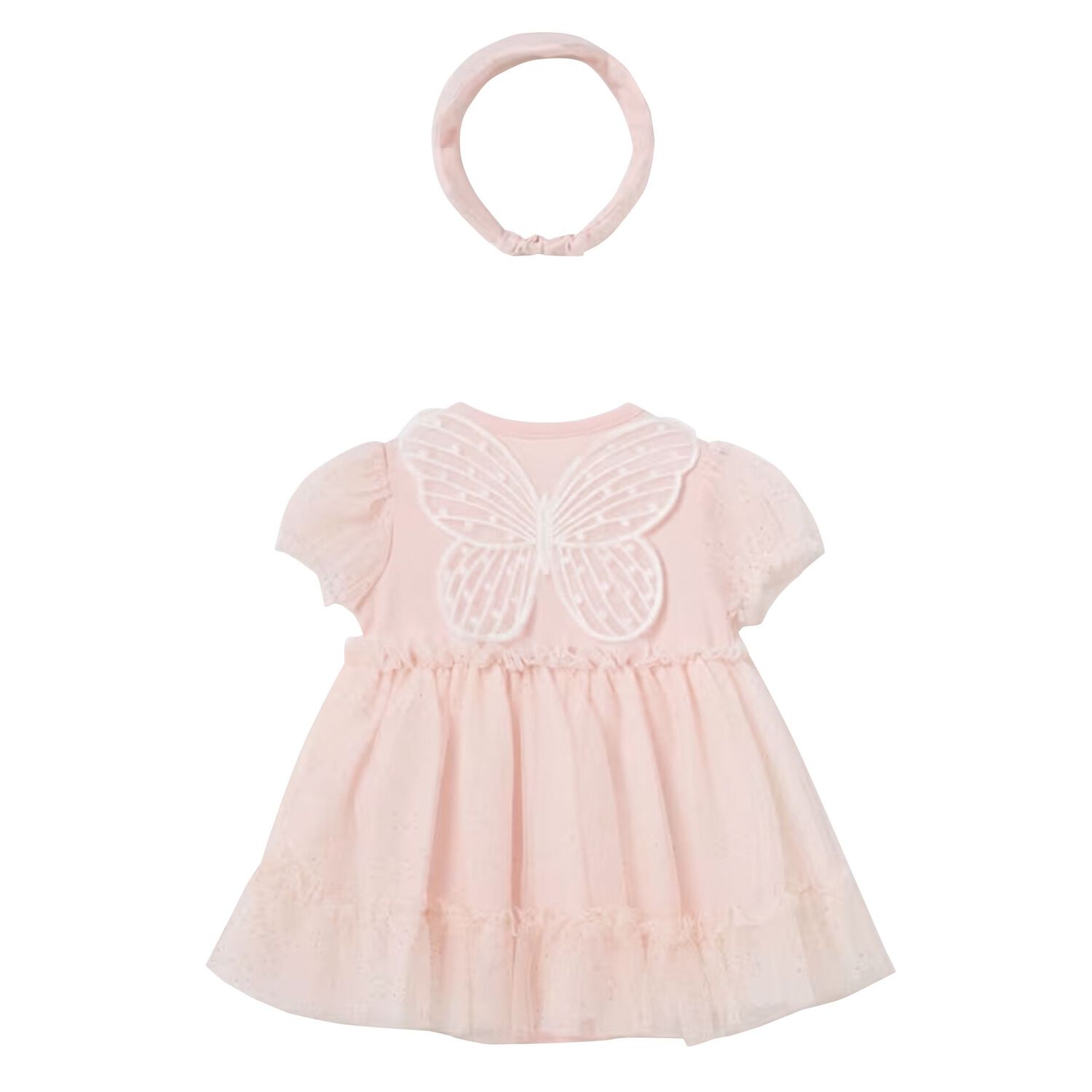 Baby Girls Pink Butterfly Tulle Bodysuit Dress Set, 1, hi-res image number null