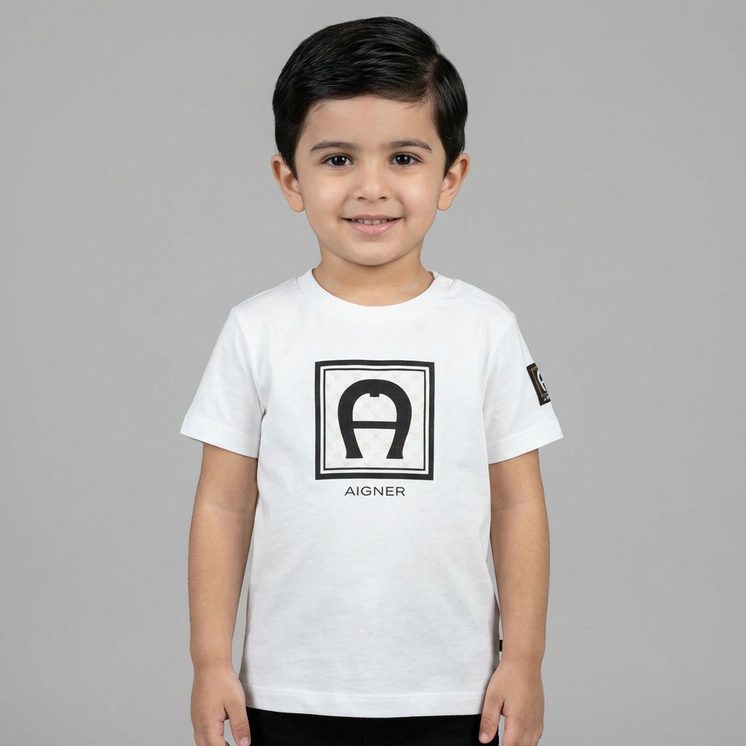 Younger Boys White Logo T-Shirt, 1, hi-res
