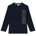 Boys Navy Blue Logo Long Sleeve Top, 1, hi-res