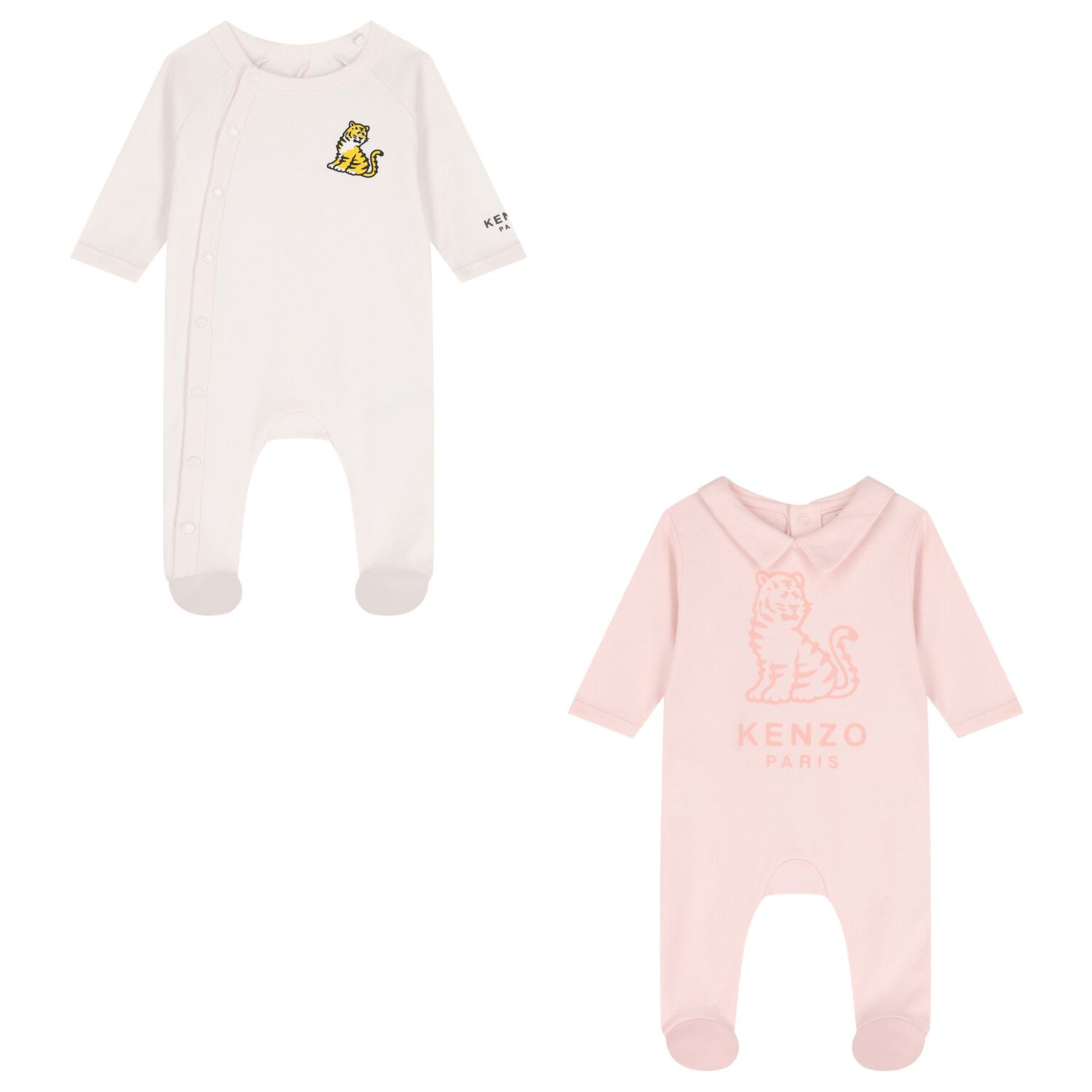 Baby Girls Pink Tiger Babygrows ( 2 Pack ) , 1, hi-res