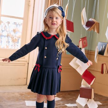 Girls Navy Blue Ribbon Dress