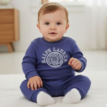 Baby Boys Navy Blue Varsity Logo Romper