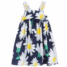 Younger Girls Blue Diasy Print Dress, 1, hi-res