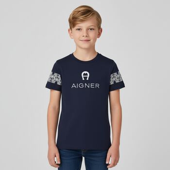 Boys Navy Blue Logo T-Shirt