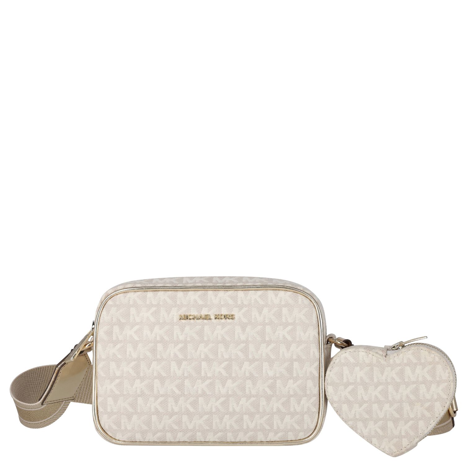 Girls Ivory & Gold Logo Shoulder Bag, 1, hi-res