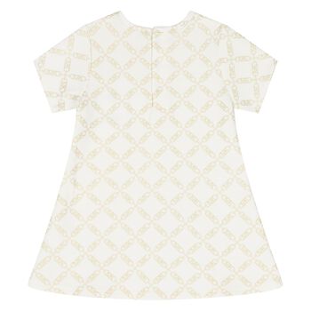 Younger Girls Ivory & Gold Logo Dress