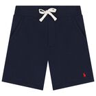 Boys Navy Blue Logo Shorts, 1, hi-res