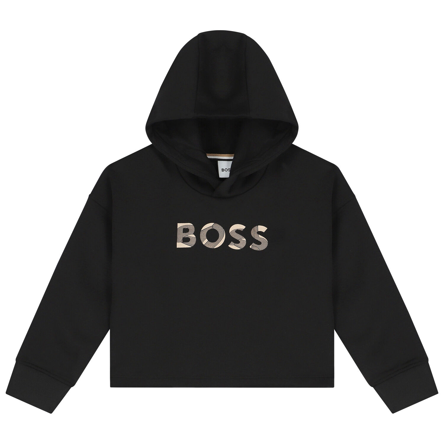 Girls Black Logo Crop Hooded Top, 1, hi-res image number null