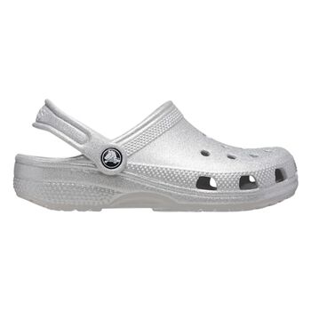 Girls Silver Iridescent Glitter Classic Clogs Sandals