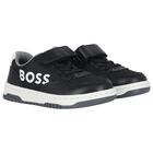 Boys Black & White Logo Trainers, 1, hi-res