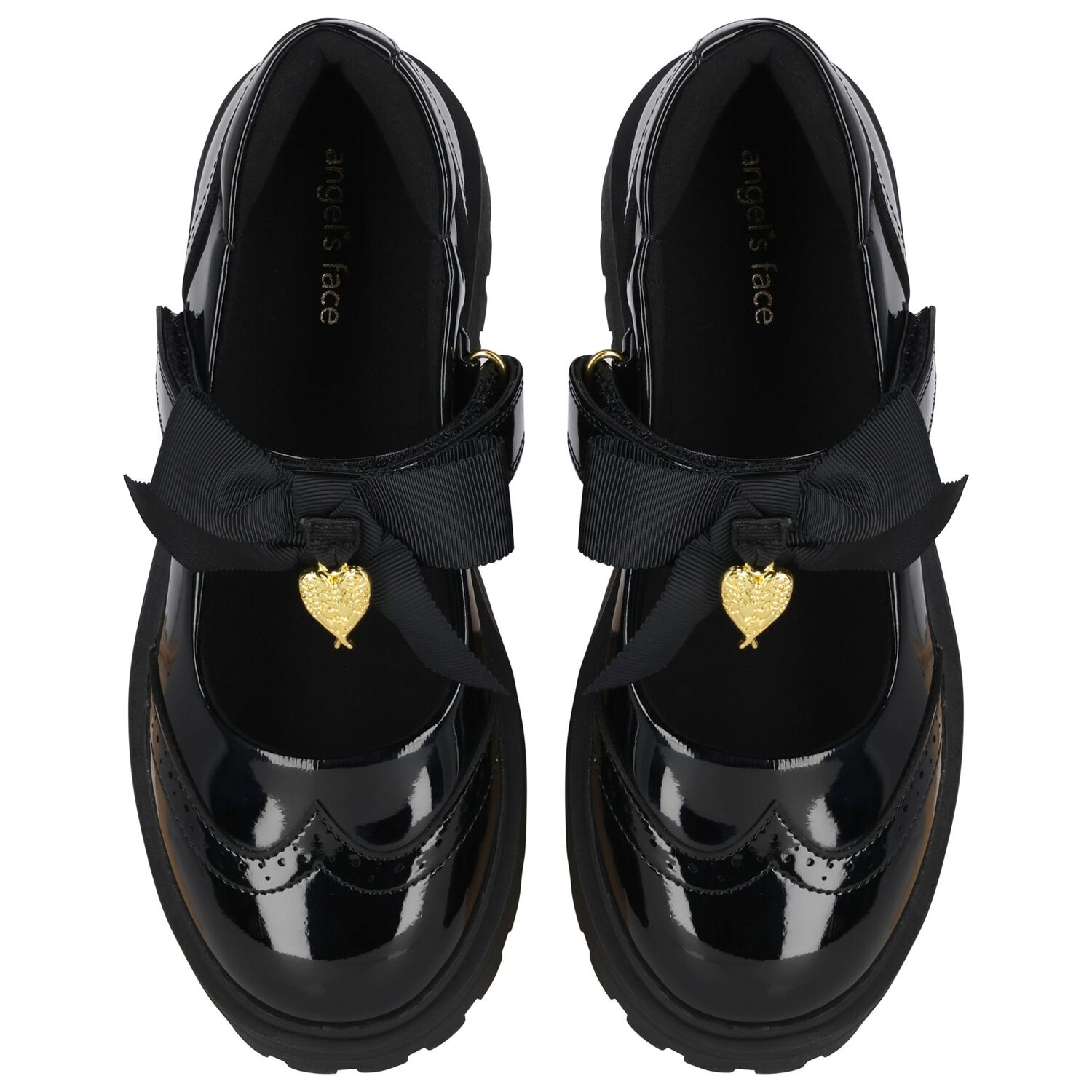 Girls Black Logo Patent Leather Shoes, 1, hi-res