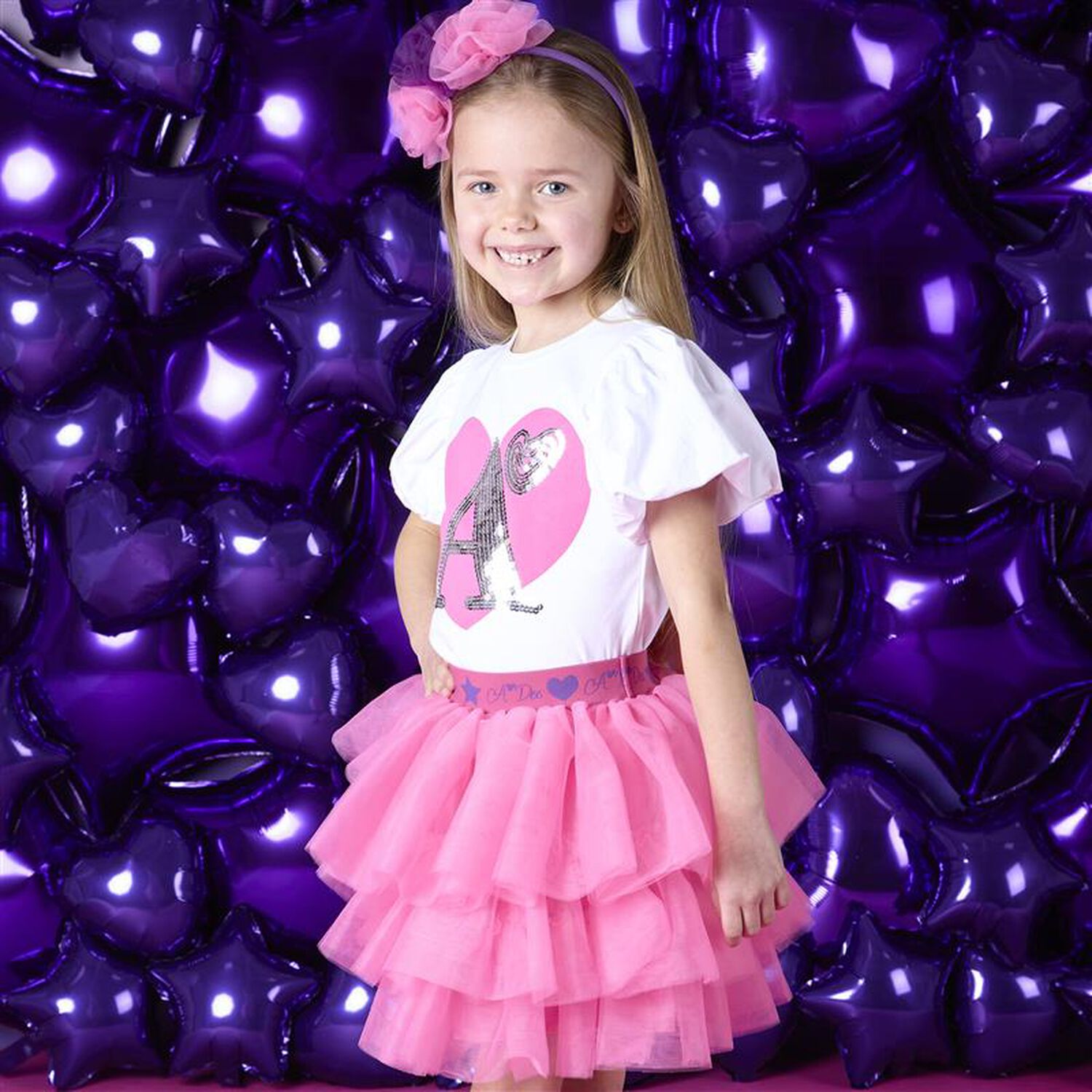 Girls White & Pink Heart Tulle Skirt Set, 1, hi-res image number null