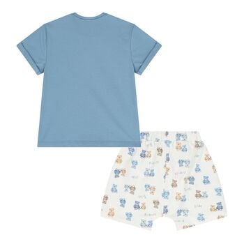Baby Boys Blue & White Teddy Bear Shorts Set