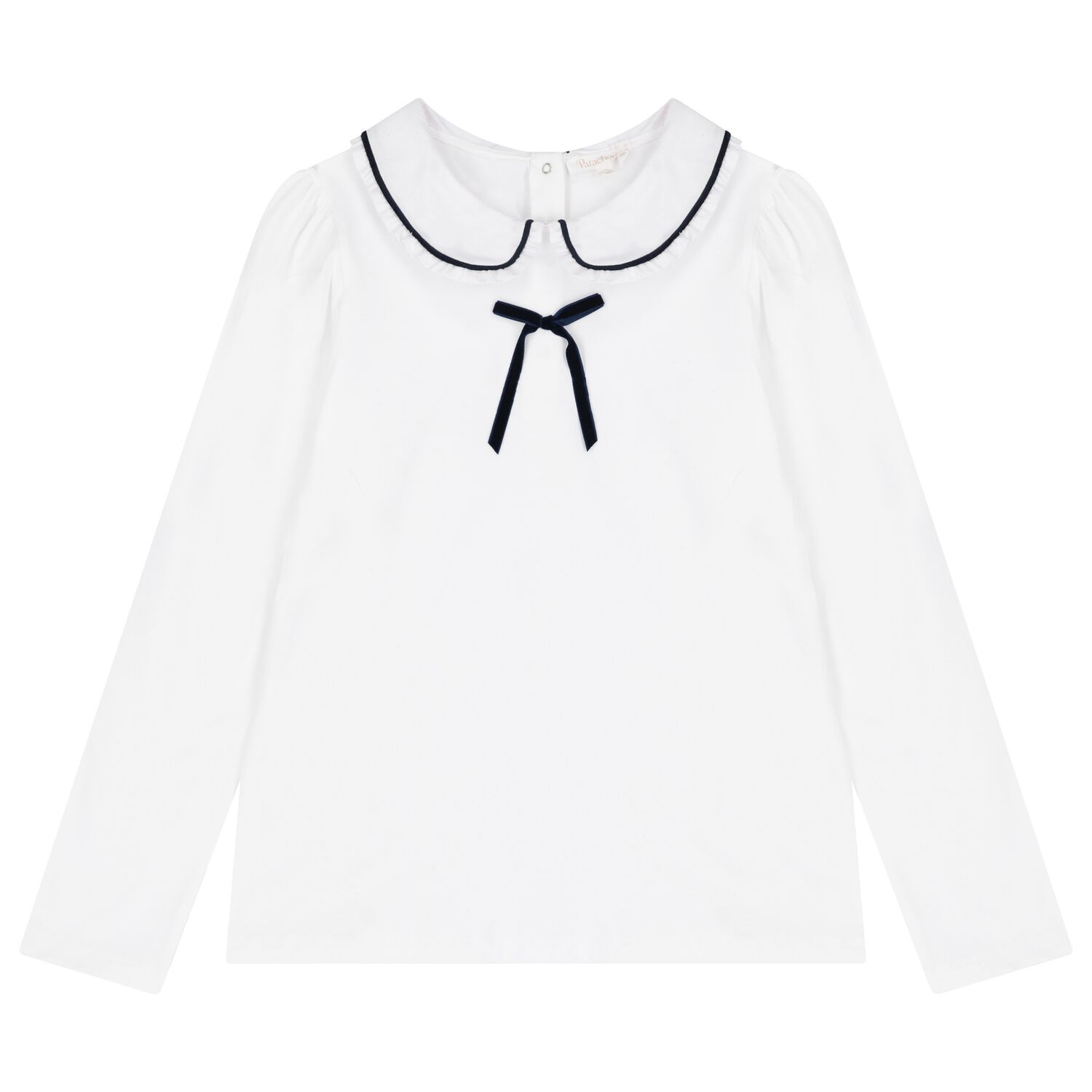 Girls White Bow Long Sleeve Top, 1, hi-res