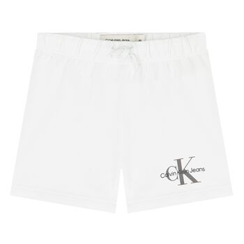 Younger Boys White Monogram Logo Shorts