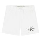Younger Boys White Monogram Logo Shorts, 2, hi-res