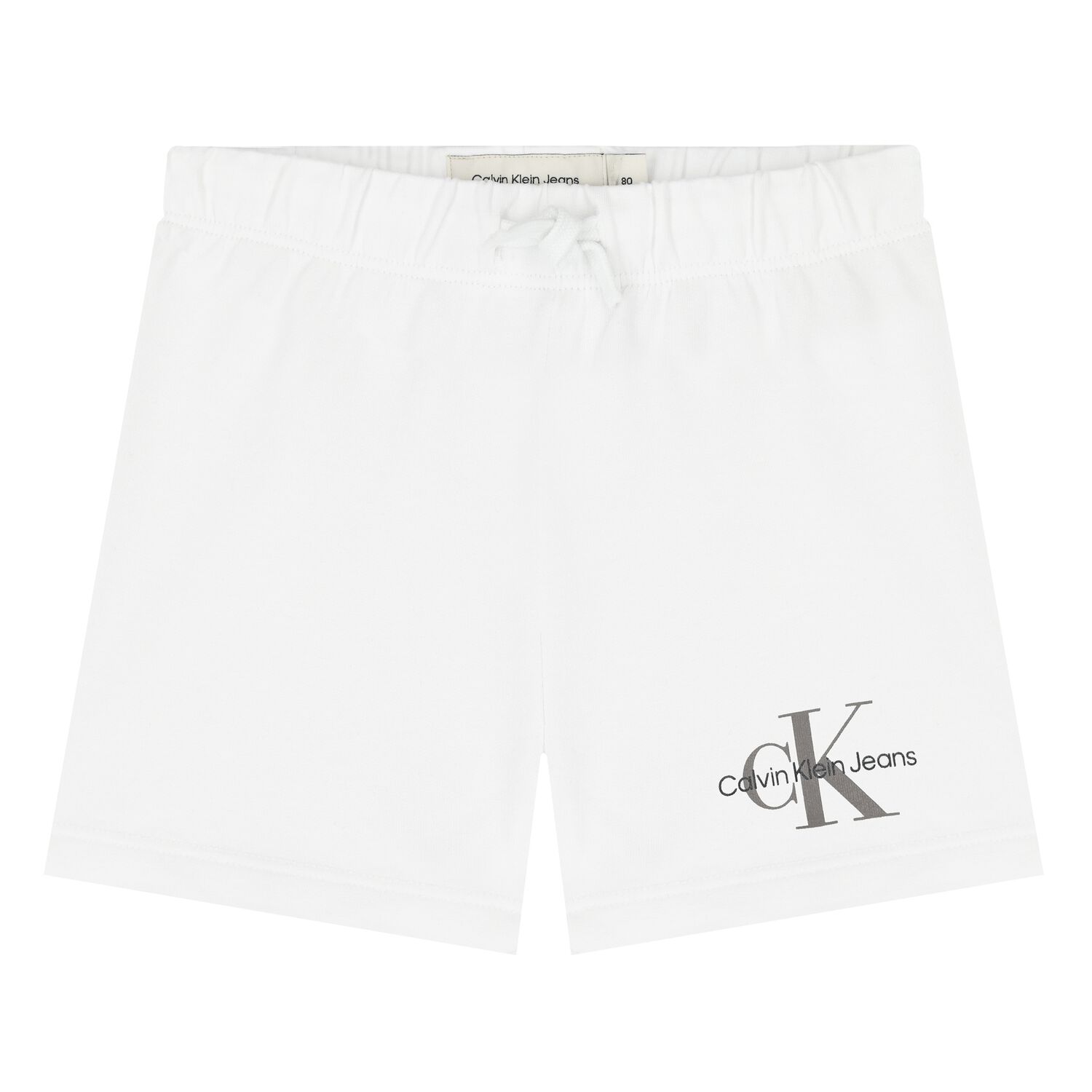 Younger Boys White Monogram Logo Shorts, 2, hi-res image number null