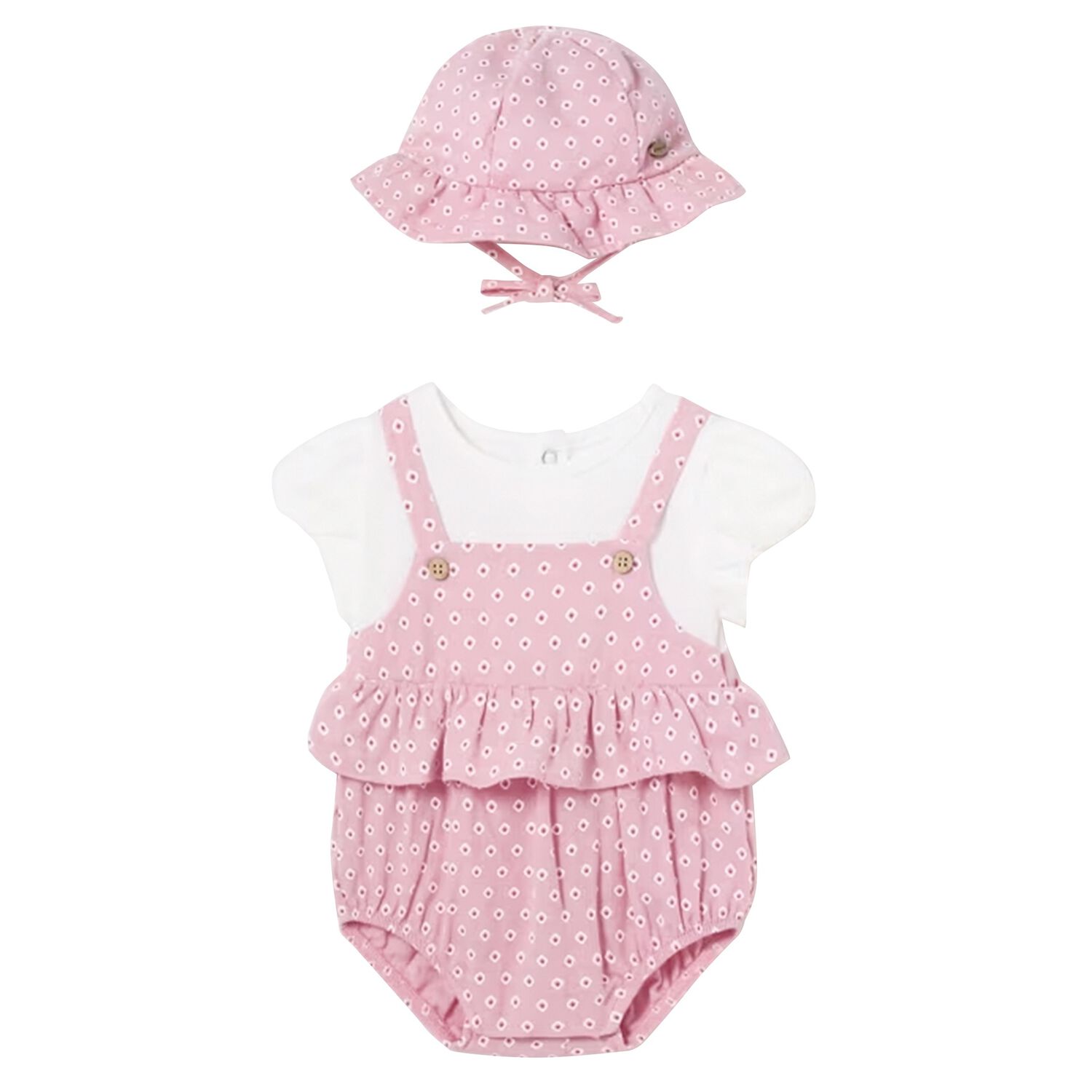 Baby Girls Pink & White Romper & Hat Set, 1, hi-res