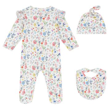 Baby Girls White Floral Babygrow Set