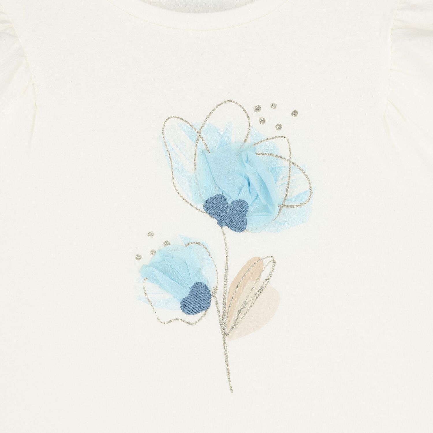Girls Ivory Cotton & Blue Floral Print T-Shirt, 1, hi-res image number null