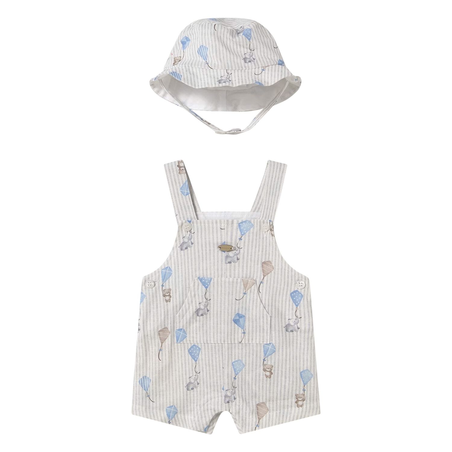 Baby Boys Striped Dungaree Romper & Hat Set, 1, hi-res