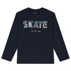 Boys Navy Blue Skate Long Sleeve Top, 1, hi-res