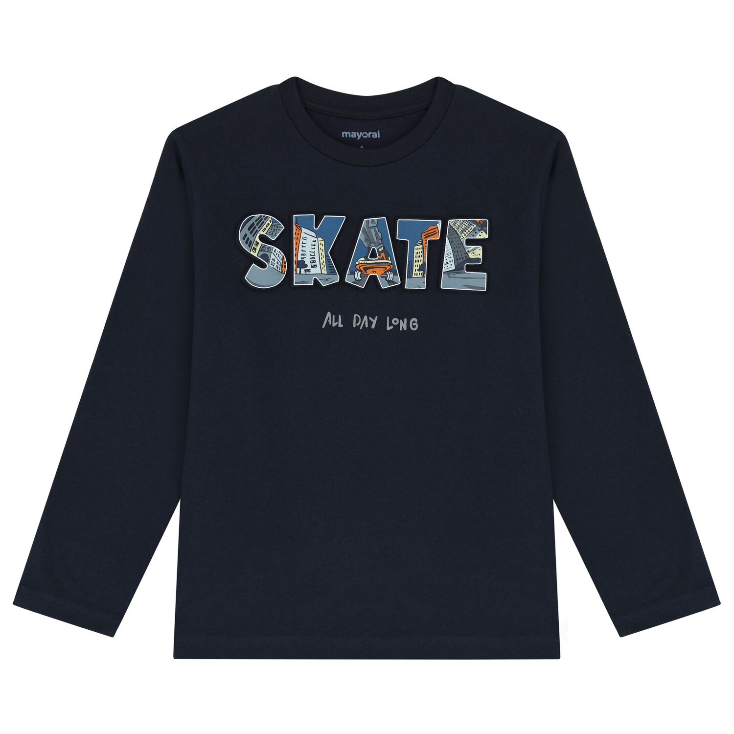 Boys Navy Blue Skate Long Sleeve Top, 1, hi-res image number null