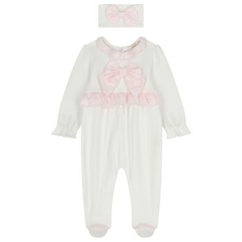 Baby Girls Ivory & Pink Babygrow & Headband Set