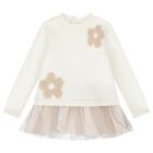 Baby Girls Ivory & Beige Knit & Tulle Flower Dress, 1, hi-res