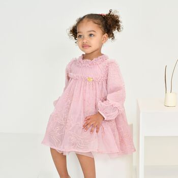 Baby Girls Pink Stitch Embroidered Tulle Nadiya Dress