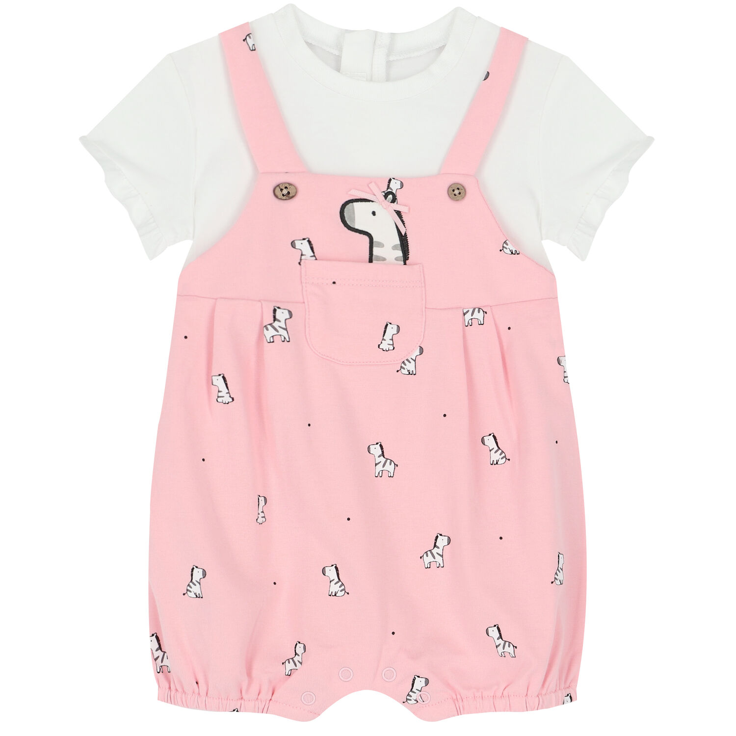 Baby Girls White & Pink Zebra Romper Set, 1, hi-res