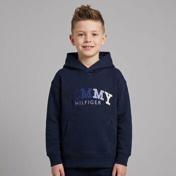 Boys Navy Blue Logo Hooded Top