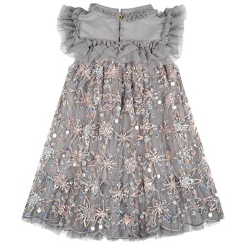 Girls Grey Flower Sequin Tulle Dominique Dress