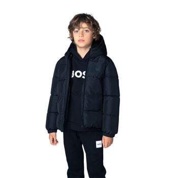Boys Black Logo Hooded Top