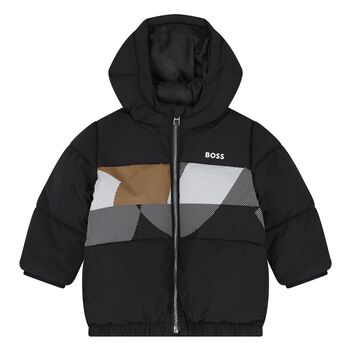 Younger Boys Black Logo Puffer Jacket