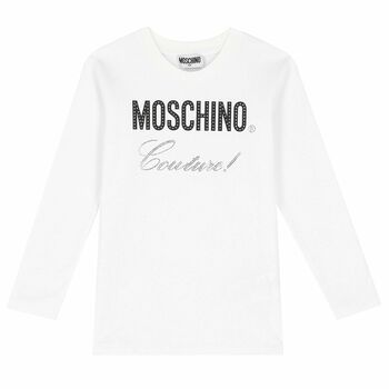 White Logo Embellished Long Sleeve Top