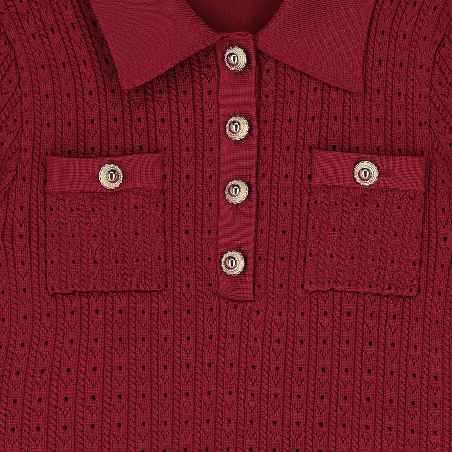 Girls Burgundy Red Pointelle Knitted Dress, 1, hi-res image number null