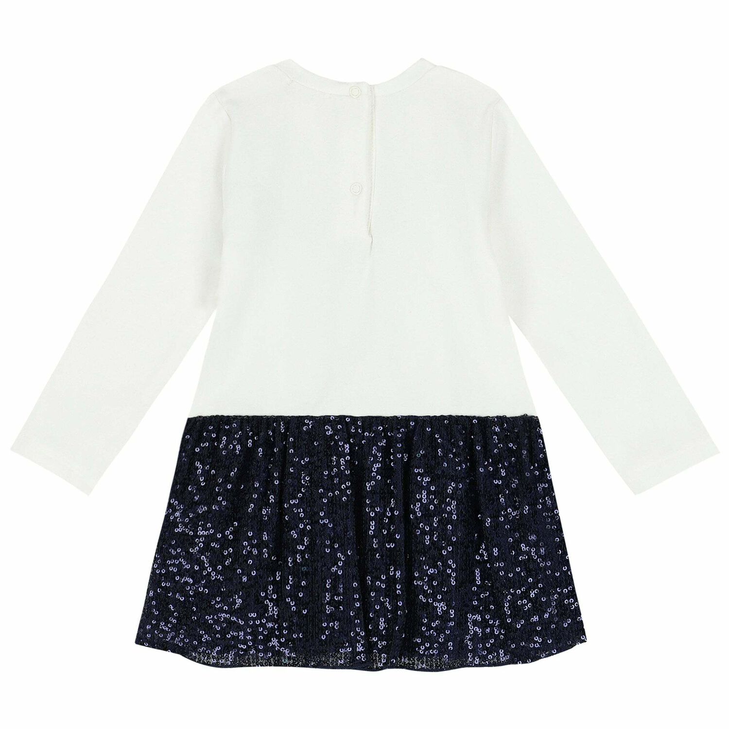 Girls Ivory & Navy Blue Sequin Dress, 1, hi-res