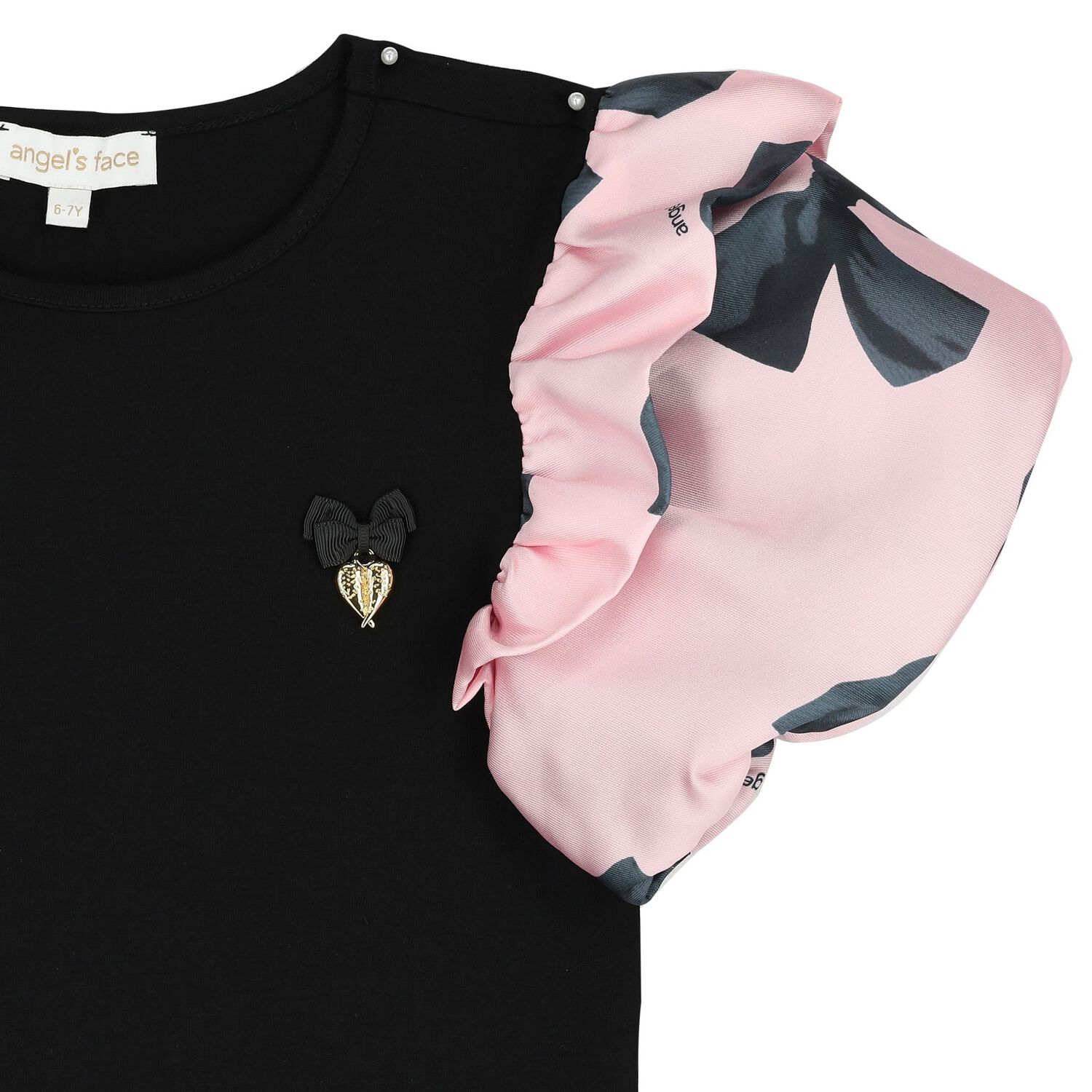 Girls Black Bow T-Shirt, 1, hi-res