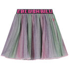Girls Pink, Green & Purple Logo Pleated Skirt, 1, hi-res