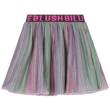 Girls Pink, Green & Purple Logo Pleated Skirt