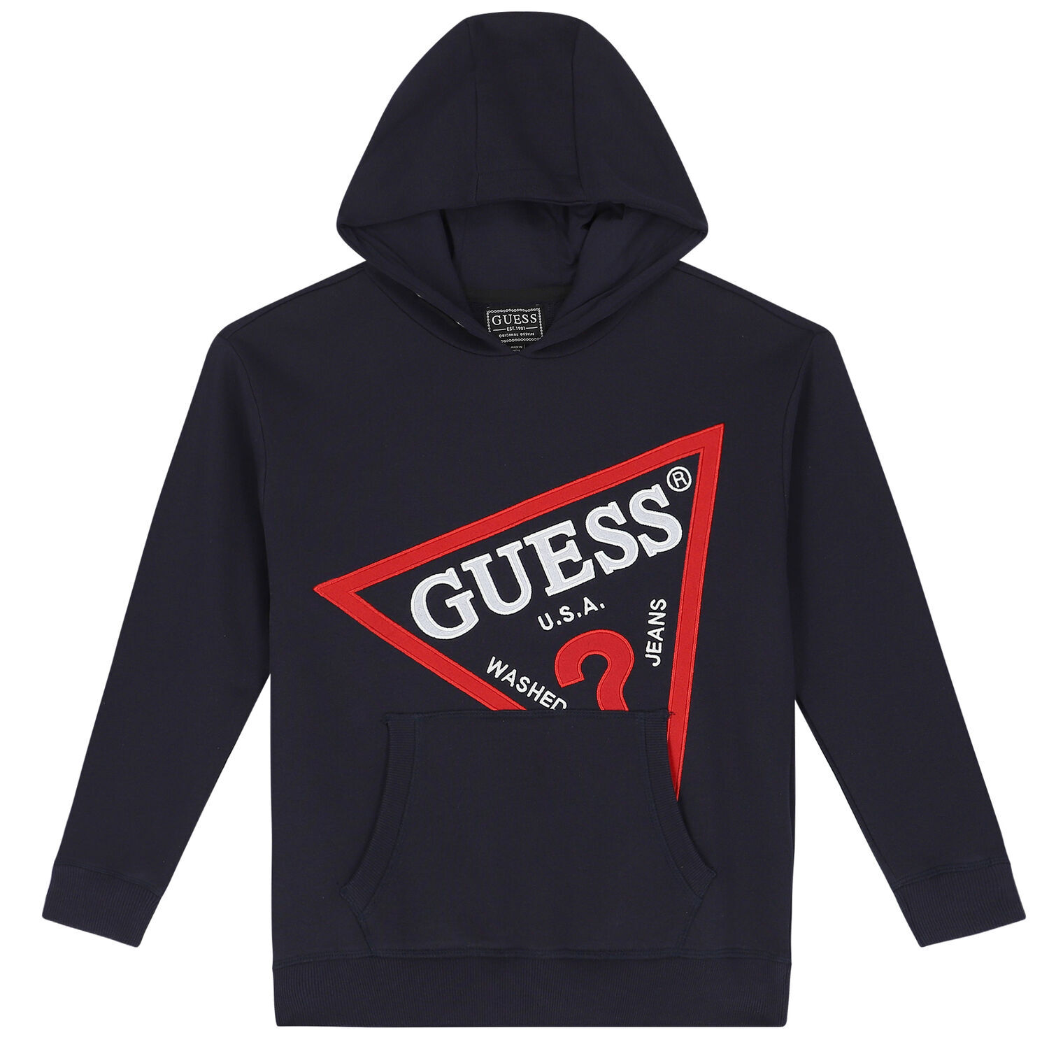 Boys Navy Logo Hooded Top, 1, hi-res