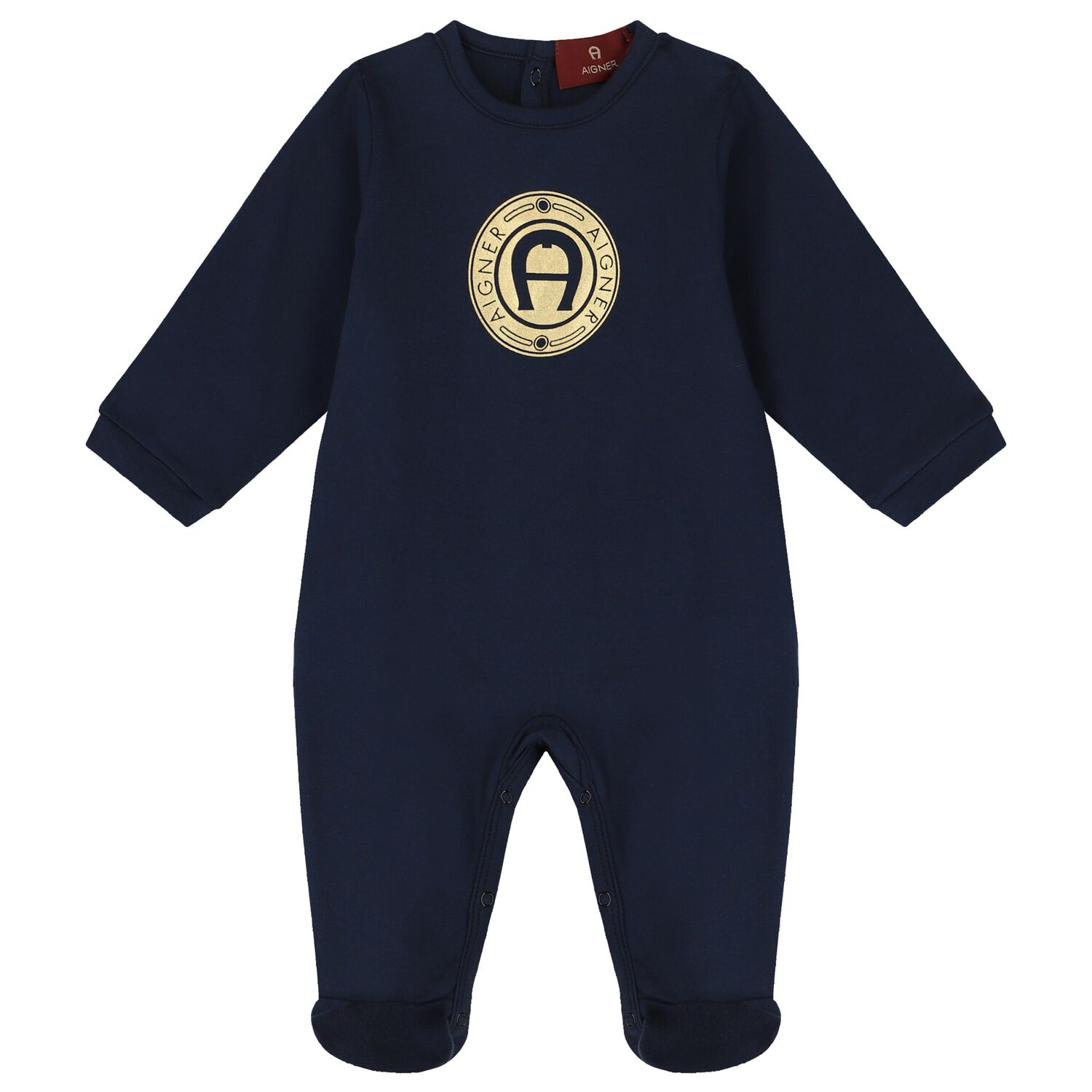Baby Boys Navy & Gold Logo Babygrow, 3, hi-res image number null