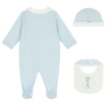 Baby Boys Blue & Ivory Logo Babygrow Gift Set 